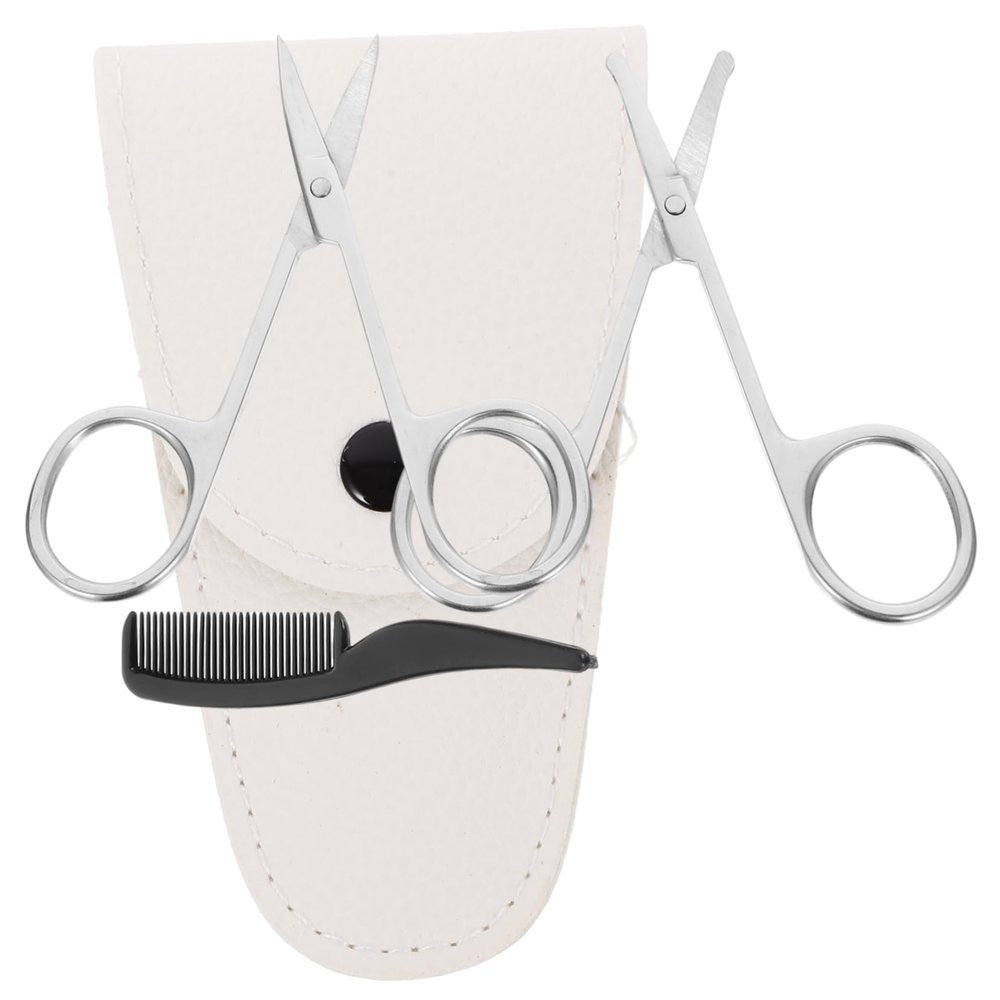 PLAFOPE 4pcs Men Beard Grooming Kit Nose Hair Trimmer Set Stainless Steel Grooming Scissors Round Pointed Scissors Easy to Carry for Home Travel