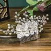 BERYUAN Rhinestone Pearls Wedding Hair Comb Flower Leaf Rinestone Bridal Headpiece Handmade Pearls Flower Hair Comb Silver Wedding Headpiece for Women view 2