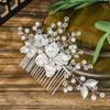 BERYUAN Rhinestone Pearls Wedding Hair Comb Flower Leaf Rinestone Bridal Headpiece Handmade Pearls Flower Hair Comb Silver Wedding Headpiece for Women view 4