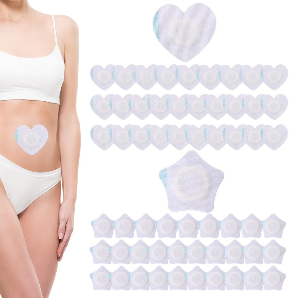 60pcs Castor Oil Belly Button Patch, Self-Adhesive Belly Button Cover Navel Patches Sticker Highly Absorbent Disposable Bandage Tape Leak-Proof Castor Oil Pack Wrap Pads (Star+Heart)