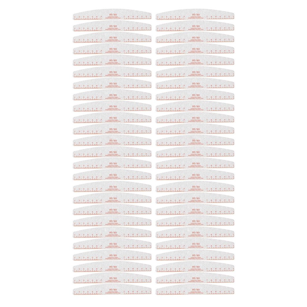 50 Pcs 80/80 Grit Nail Files Coarse Nail Filers Manicure Tool Curved Washable Reusable for Acrylic Nails Extension Gel Nails Fake Nails