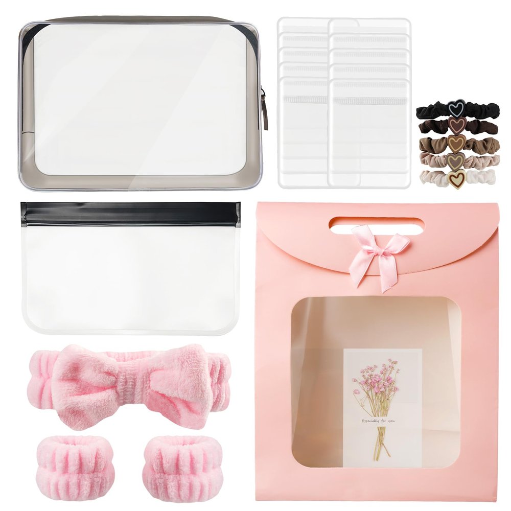 22 PCS Spa Gift Set for Women, Cosmetic Bag with Headband & Wristband | Makeup Organizer, Jewelry Bags, Hair Ties & Card | Best Friends, Birthday, Christmas, Thanksgiving & White Elephant Gifts