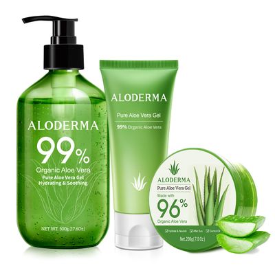 Aloderma Aloe Vera Gel Set, 3 Pieces - 500g Aloe Vera Gel, 200g Aloe Vera Gel, 114g Aloe Vera Gel