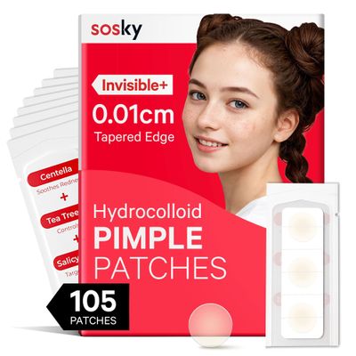 Sosky Pimple Patches for Face, Hydrocolloid Acne Patches, Zit Sticker for Face and Skin 105 Count 10mm