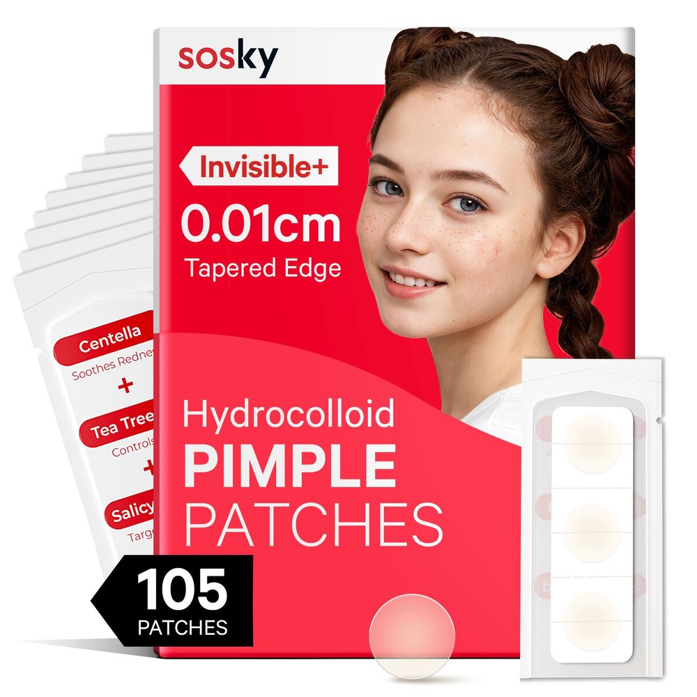 Sosky Pimple Patches for Face, Hydrocolloid Acne Patches, Zit Sticker for Face and Skin 105 Count 10mm