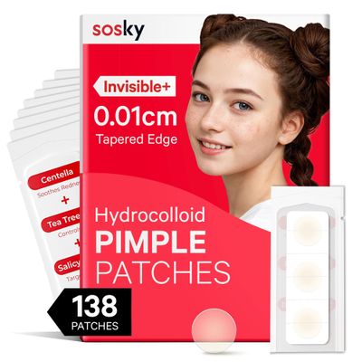 Sosky Pimple Patches for Face, Hydrocolloid Acne Patches, Zit Sticker for Face and Skin 138 Count 10mm