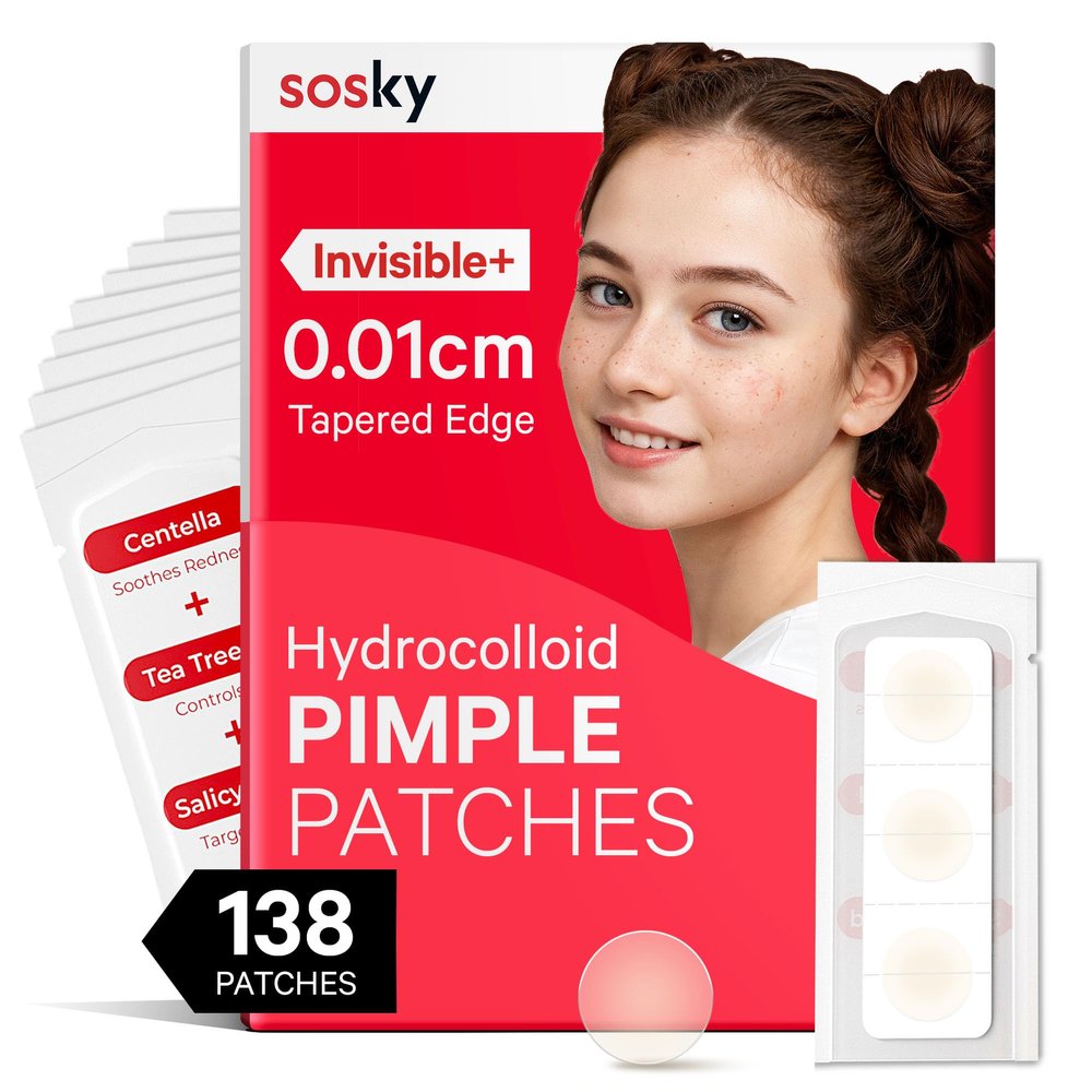 Sosky Pimple Patches for Face, Hydrocolloid Acne Patches, Zit Sticker for Face and Skin 138 Count 10mm