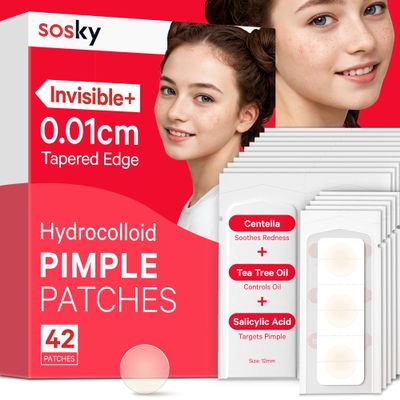 Sosky Pimple Patches for Face, Hydrocolloid Acne Patches, Zit Sticker for Face and Skin 42 Count 10mm