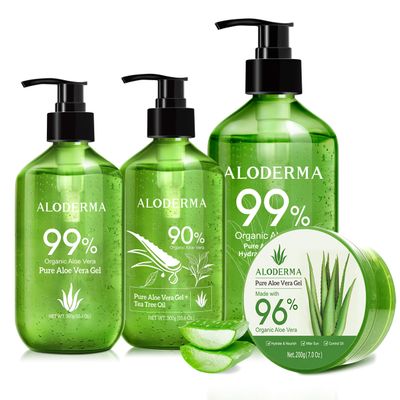 Aloderma Aloe Vera Gel Set, 4 Pieces - 500g Aloe Vera Gel, 300g Aloe Vera Gel, 300g Aloe Vera Gel + Tea Tree Oil, 200g Aloe Vera Gel