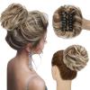 SLEEKALON Claw Clip Messy Bun Hair Piece 100% Real Human Hair Buns Curly Wavy Tousled Bun Scrunchies for Women Medium Brown Highlighted Bleach Blonde Clip in Bun Hair Extension view 1