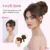 SLEEKALON Claw Clip Messy Bun Hair Piece 100% Real Human Hair Buns Curly Wavy Tousled Bun Scrunchies for Women Medium Brown Highlighted Bleach Blonde Clip in Bun Hair Extension view 2