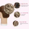 SLEEKALON Claw Clip Messy Bun Hair Piece 100% Real Human Hair Buns Curly Wavy Tousled Bun Scrunchies for Women Medium Brown Highlighted Bleach Blonde Clip in Bun Hair Extension view 3