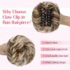 SLEEKALON Claw Clip Messy Bun Hair Piece 100% Real Human Hair Buns Curly Wavy Tousled Bun Scrunchies for Women Medium Brown Highlighted Bleach Blonde Clip in Bun Hair Extension view 4