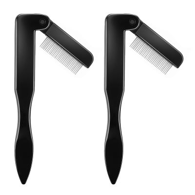 2Pcs Folding Eyelash Comb Stainless Eyelash Separator Teeth Eye Lash Separator Combs Eyelashs Makeup Brush Tool for Lash Eyelashes Eyebrow Beauty Tools(Black)