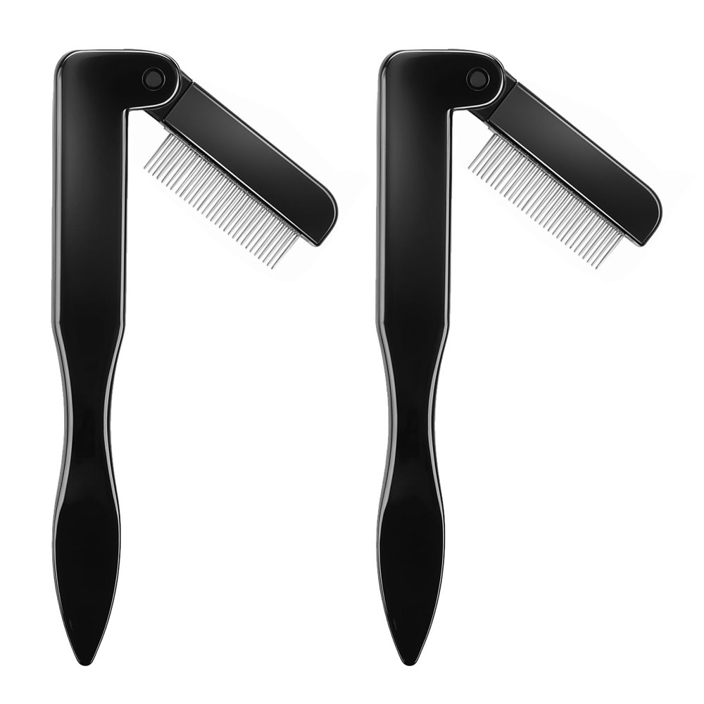 2Pcs Folding Eyelash Comb Stainless Eyelash Separator Teeth Eye Lash Separator Combs Eyelashs Makeup Brush Tool for Lash Eyelashes Eyebrow Beauty Tools(Black)