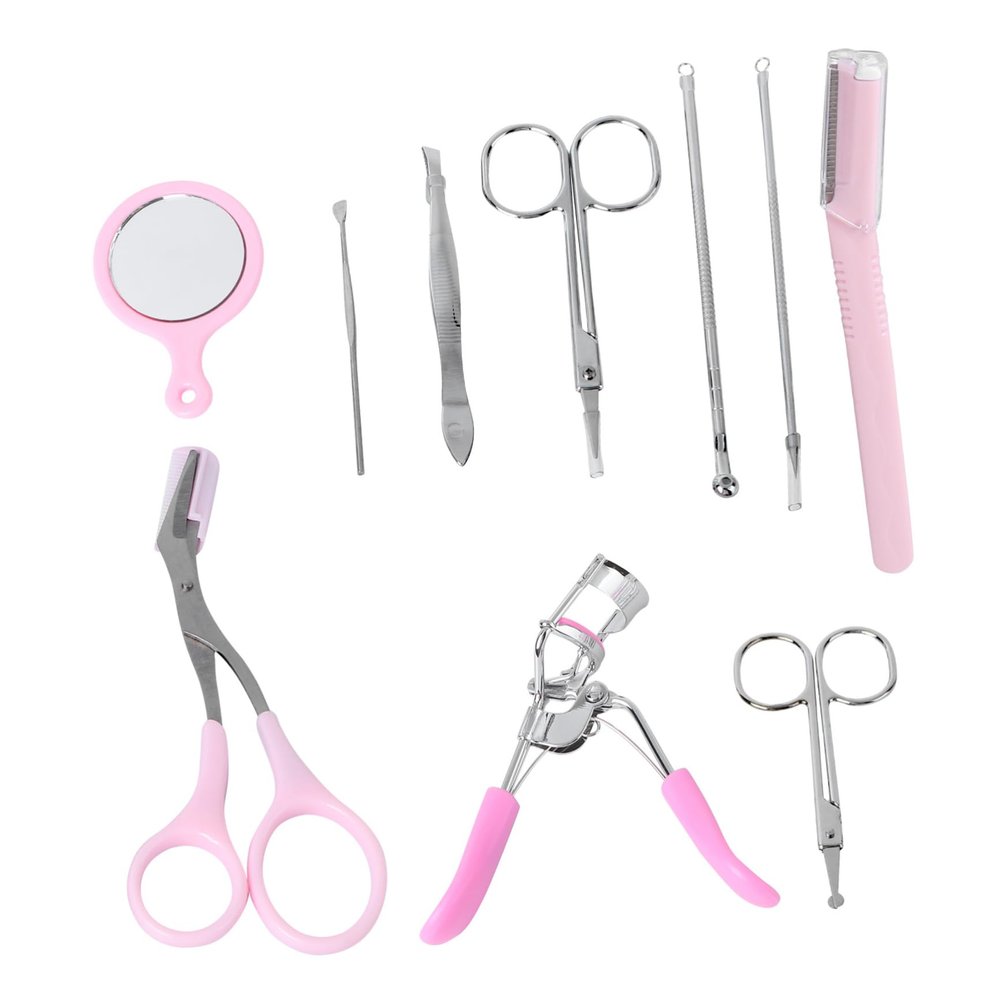 ELAYARD 10-Piece Eyebrow Grooming Kit for Women Eyebrow Razors Scissors and Eyelash Curler Set and Trimming