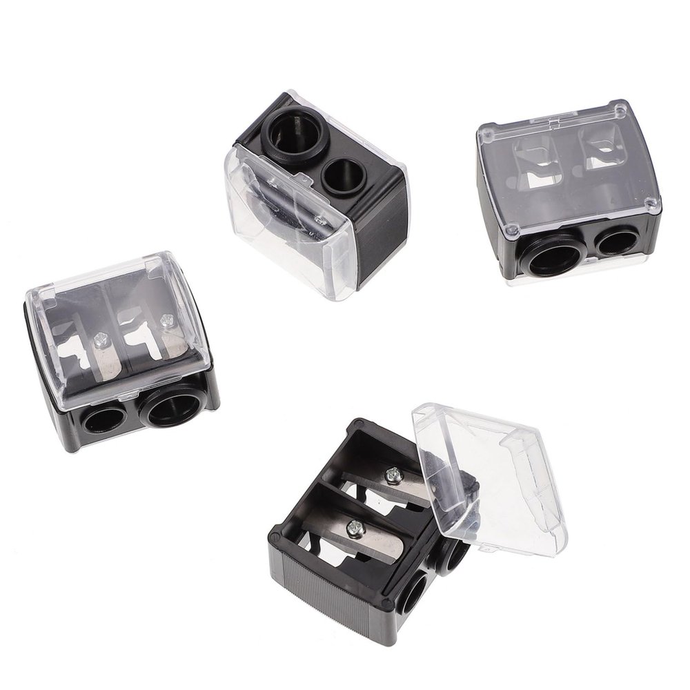 DECOMELODY 4pcs Dual Pencil Sharpener for Makeup Pencils Compact Lightweight Cosmetic Tool Efficient Convenient for Travel Black