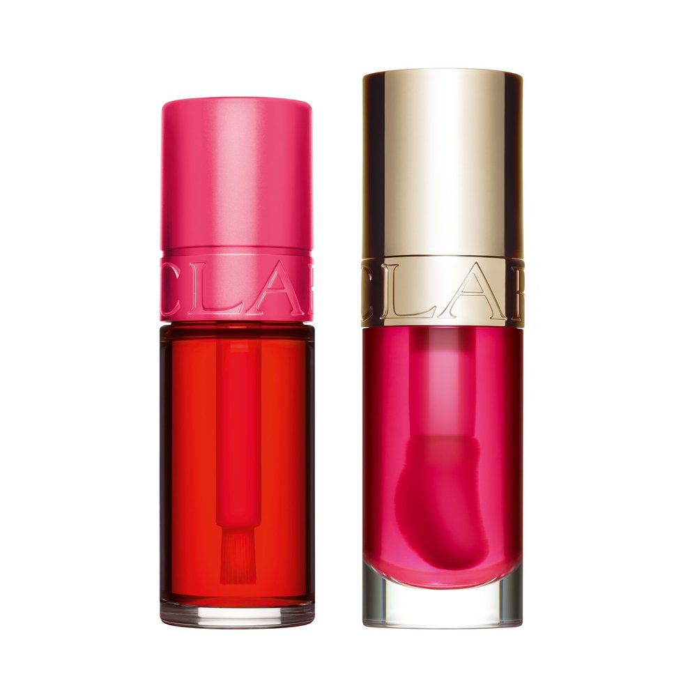 Clarins Water Lip Stain, 01 Rose Water and Lip Oil, 04 Pitaya Bundle | Buildable, Matte Finish Lip Stain | Sheer, High Shine Finish Lip Oil
