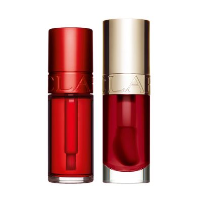 Clarins Water Lip Stain, 03 Red Water and Lip Oil, 03 Cherry Bundle | Buildable, Matte Finish Lip Stain | Sheer, High Shine Finish Lip Oil