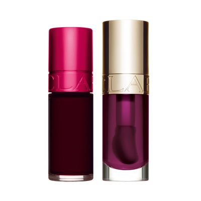 Clarins Water Lip Stain, 04 Violet Water and Lip Oil, 10 Plum Bundle | Buildable, Matte Finish Lip Stain | Sheer, High Shine Finish Lip Oil