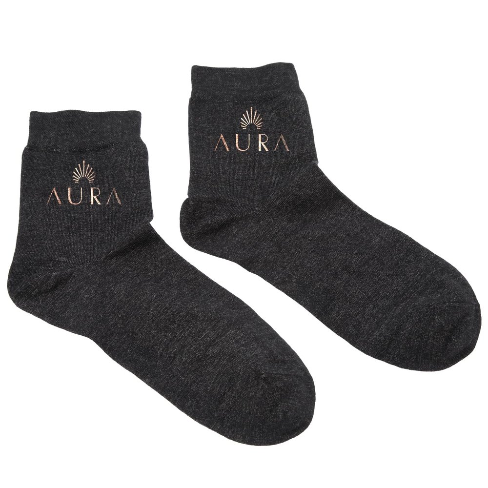 Aura Luxury Grounding Socks for Feet - 25% Pure Silver Grounding Socks for Women & Men - Black, Size Large