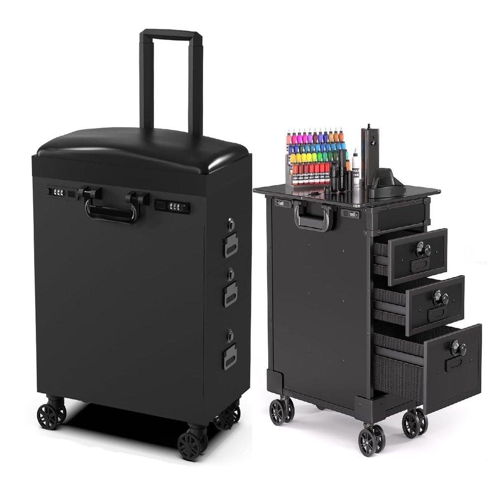 Tattoo Artist's Travel Case with Tattoo Armrest 3 Drawers Work Station All in 1