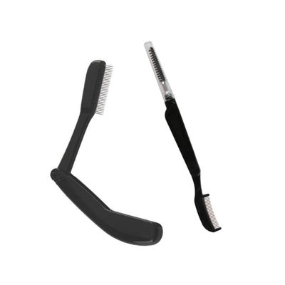 BAZEITFLOW 2pcs Foldable Stainless Steel Eyebrow Combs Plastic Handle for Grooming Travel-Friendly Eyebrow Brush and Comb Set
