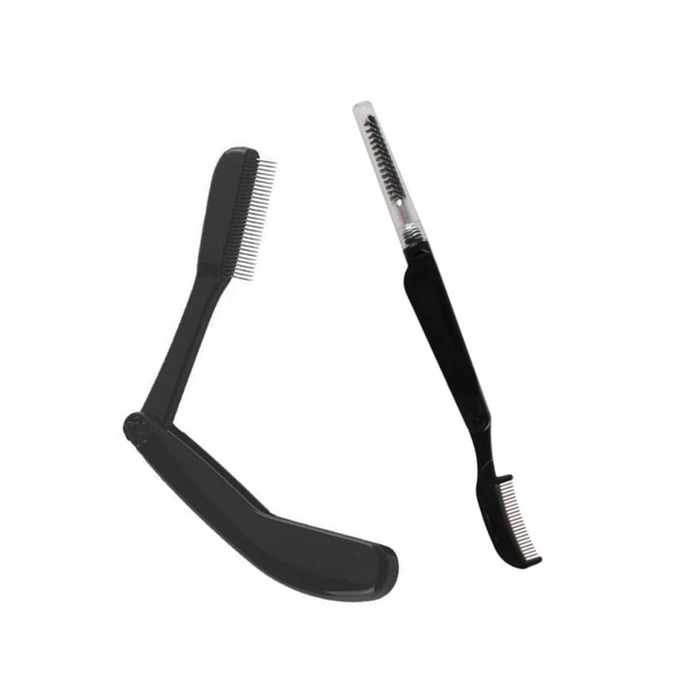 BAZEITFLOW 2pcs Foldable Stainless Steel Eyebrow Combs Plastic Handle for Grooming Travel-Friendly Eyebrow Brush and Comb Set