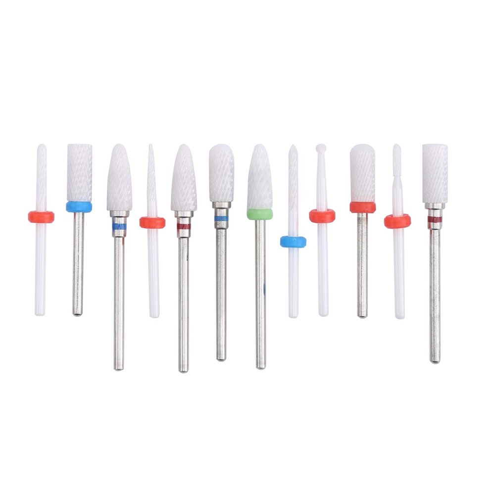 12pcs Ceramic Milling Cutter Drill Bits, Electric Grinding Machine Files, High Hardness Rustproof Bits for Nail Dead Skin Removing, Sturdy Ceramic Grinding Tools with 3/32in Shank