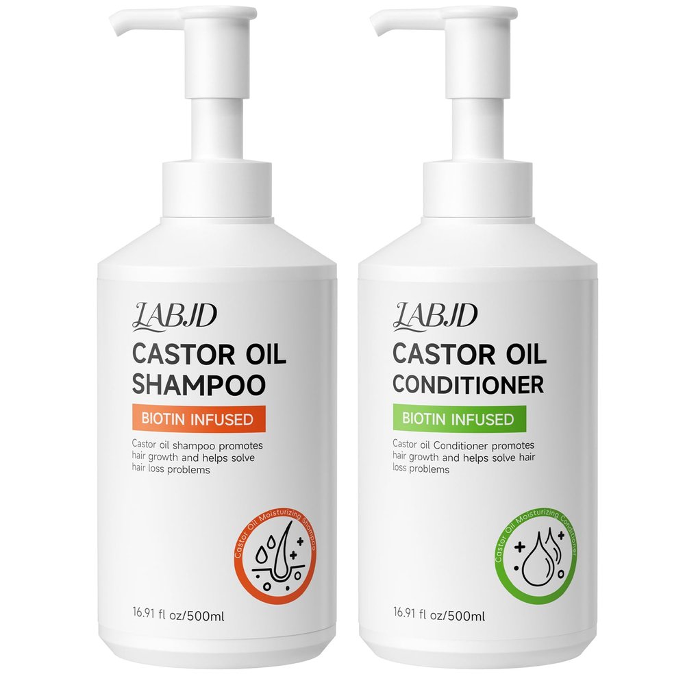 LABJD Castor Oil Shampoo and Conditioner Set for Hair Growth Strengthen and Cleanse Shampoo for Thin Hair Restore Damaged Hair Sulfate Free for Men & Women,16.9 FL Oz