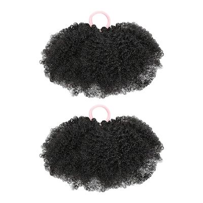 ccHuDE 2 Pcs 4 Inch Black Kinky Curly Hair Bun Synthetic Short Hair Extension Ponytail Updo Hairpieces Elastic Messy Hairs Scrunchies Coily Afro Puff Ponytail for Little Girls