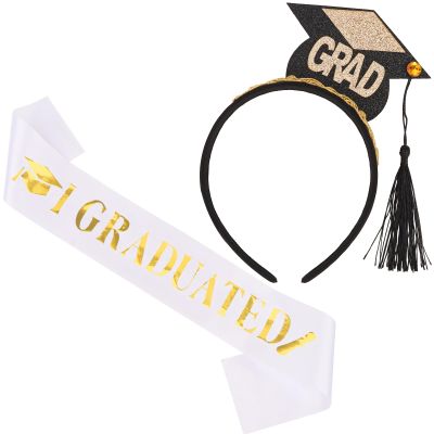 YARIEW Grad Headband and Sash Headbands for Women Glitter Star Hat Accessories for Graduates Decorations 2025 Graduation Party Favors Grad Party Decorations