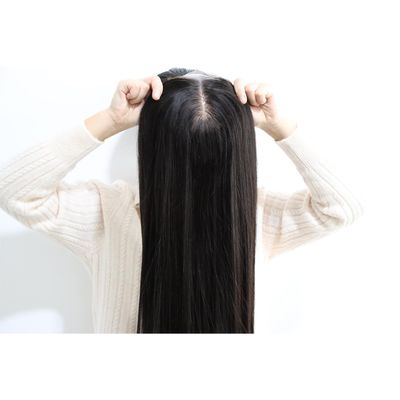Human Hair Closure Topper, 6x6-8x8 inch Base, Natural Black Straight Hair, HD Swiss Lace Breathable Invisible Lace Top Bleached Knots with Clips in (#2 Dark Brown, 6x6'', 14inch)