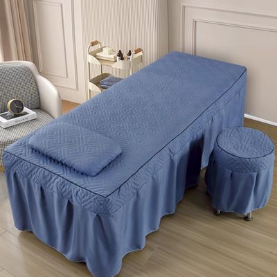 LDLCYCN Blue/b,60 * 175cm(R), Massage Table Skirt with Hole Massage Bed Cover with Elastic Band Beauty Massage Spa Couch Cover All-Round Wrap Lash Bed Mattress Cover Washable Square Round Head