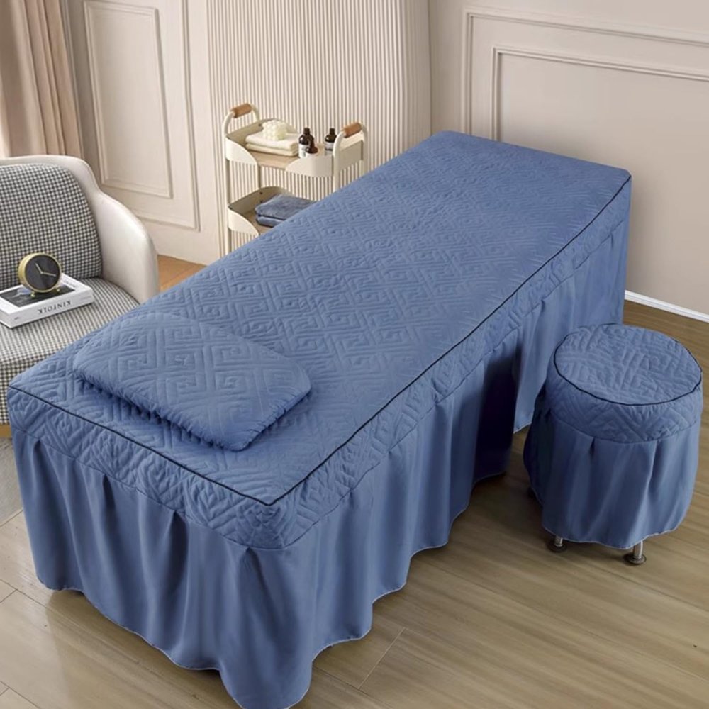 LDLCYCN Blue/b,60 * 175cm(R), Massage Table Skirt with Hole Massage Bed Cover with Elastic Band Beauty Massage Spa Couch Cover All-Round Wrap Lash Bed Mattress Cover Washable Square Round Head