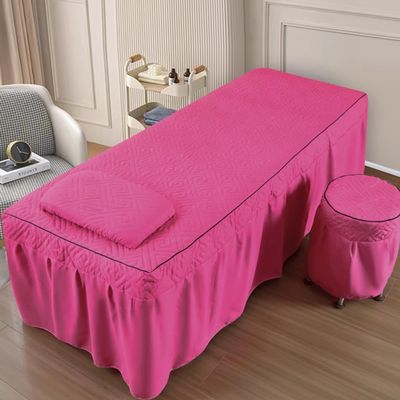LDLCYCN Pink,60 * 180cm(R), Massage Table Skirt with Hole Massage Bed Cover with Elastic Band Beauty Massage Spa Couch Cover All-Round Wrap Lash Bed Mattress Cover Washable Square Round Head