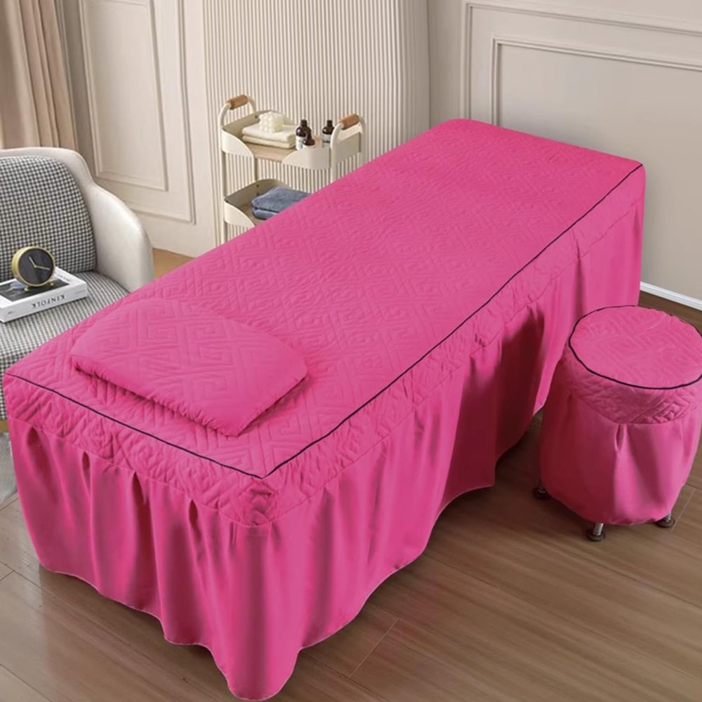 LDLCYCN Pink,60 * 180cm(R), Massage Table Skirt with Hole Massage Bed Cover with Elastic Band Beauty Massage Spa Couch Cover All-Round Wrap Lash Bed Mattress Cover Washable Square Round Head