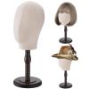 Peohud 21 Inch Mannequin Head, Canvas Wig Stand with Head, Linen Dome Model Head with Detachable Wood Stand for Hats, Caps, Headdress, Wig Making, Headband Display view 1