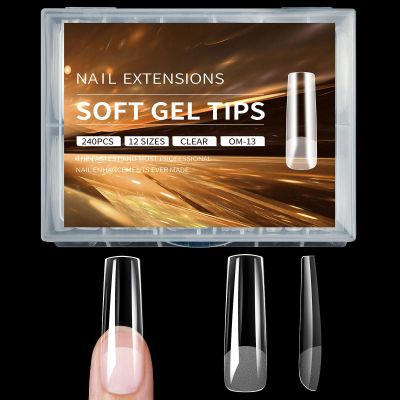240pcs Transparent Coffin Gel Nails Tips For Professional And Nails Art Clear Long Square Nails Tips For Acrylic Nails
