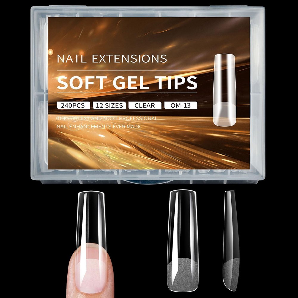 240pcs Transparent Coffin Gel Nails Tips For Professional And Nails Art Clear Long Square Nails Tips For Acrylic Nails