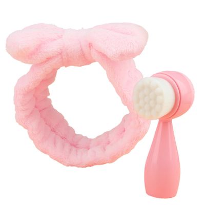 2 In 1 Facials Cleansing Brush Bowknot Hair Bands Double Sided Exfoliatings Brush Makeup Headbands Face Brush For Daily