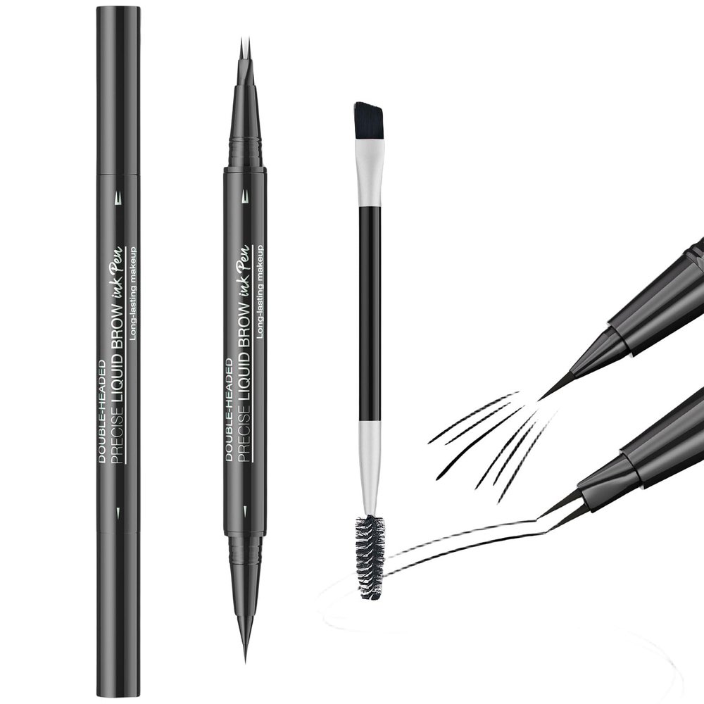 Natural Looking Eye Brow Pencil And Brush Set With Double Tips Cosmetic Tool For Daily Or Special Occasion Makeup