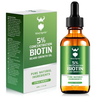 MistySprite Men's Beard Growth Oil - 5% Biotin, Citrus Serenity Scent, 2 oz (Pack of 10) - Softens, Conditions, No Itch & Dandruff, Ideal Gift