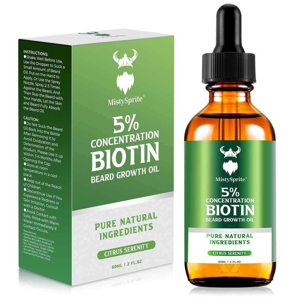 MistySprite Men's Beard Growth Oil - 5% Biotin, Citrus Serenity Scent, 2 oz (Pack of 10) - Softens, Conditions, No Itch & Dandruff, Ideal Gift