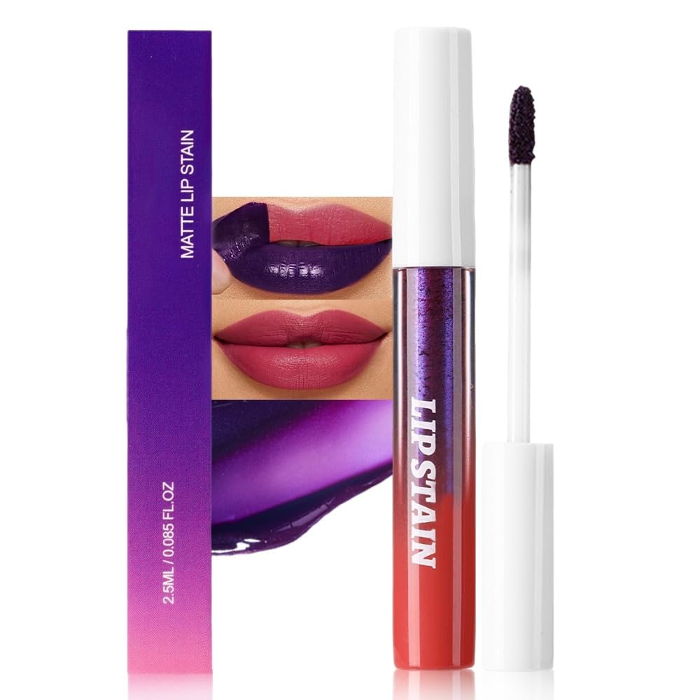 evpct Mauve Red Peel Off Lip Stain Tints, Matte Liquid Lipstick Lip Stain Long Lasting Waterproof for Women, Non-stick Cup Lipstick Peel Off Highly Pigmented Not Faded Smudge-proof Easy to Apply, 02#
