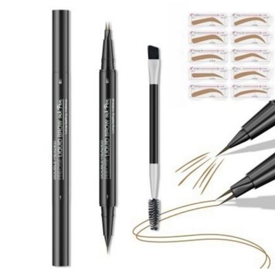 2-in-1 Waterproof Dual-Ended Eye Brow Pencils with 2-Fork and Ultra-Precise Brow Pencil Tip, Sweat-resistant and Smudge-Proof, Natural and Long Lasting (Light Brown)
