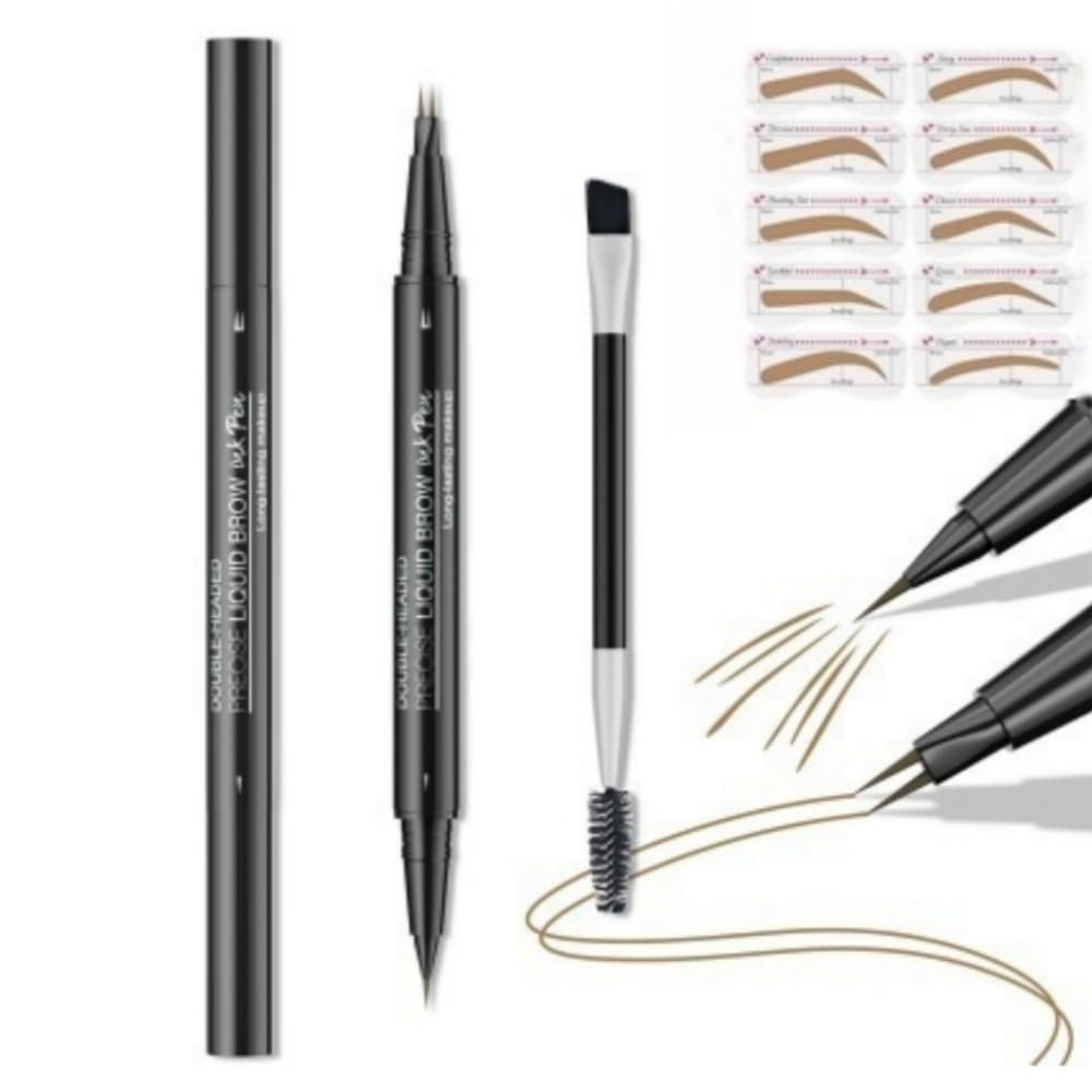 2-in-1 Waterproof Dual-Ended Eye Brow Pencils with 2-Fork and Ultra-Precise Brow Pencil Tip, Sweat-resistant and Smudge-Proof, Natural and Long Lasting (Light Brown)