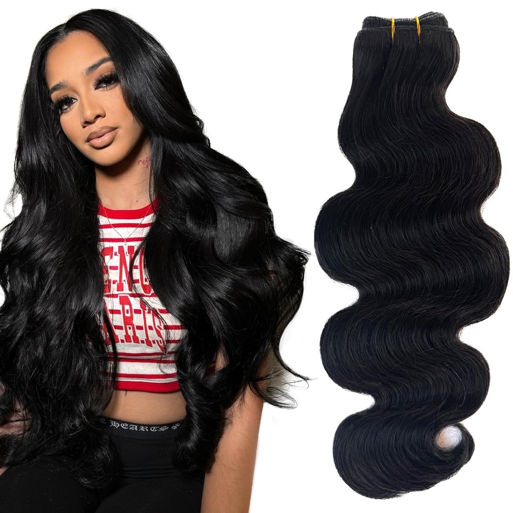 Sew in Bundles Hunan Hair Weft Extensions 12 Inch Body Wave Natural Black Hair Extensions Real Human Hair Wefts Sew in 80G Hand Tied Weft Hair Extension Human Hair Bundles Weave Extensions for Women