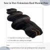 Sew in Bundles Hunan Hair Weft Extensions 12 Inch Body Wave Natural Black Hair Extensions Real Human Hair Wefts Sew in 80G Hand Tied Weft Hair Extension Human Hair Bundles Weave Extensions for Women view 4