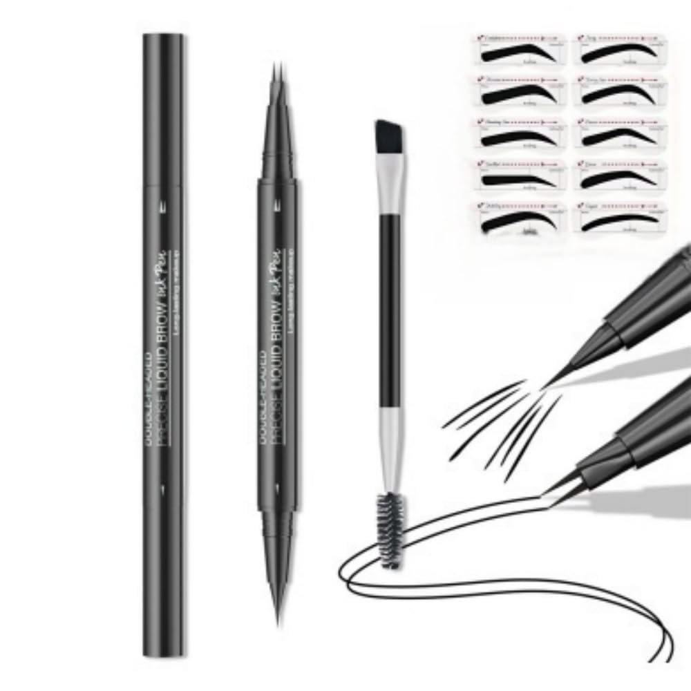 2-in-1 Waterproof Dual-Ended Eye Brow Pencils with 2-Fork and Ultra-Precise Brow Pencil Tip, Sweat-resistant and Smudge-Proof, Natural and Long Lasting (Black)